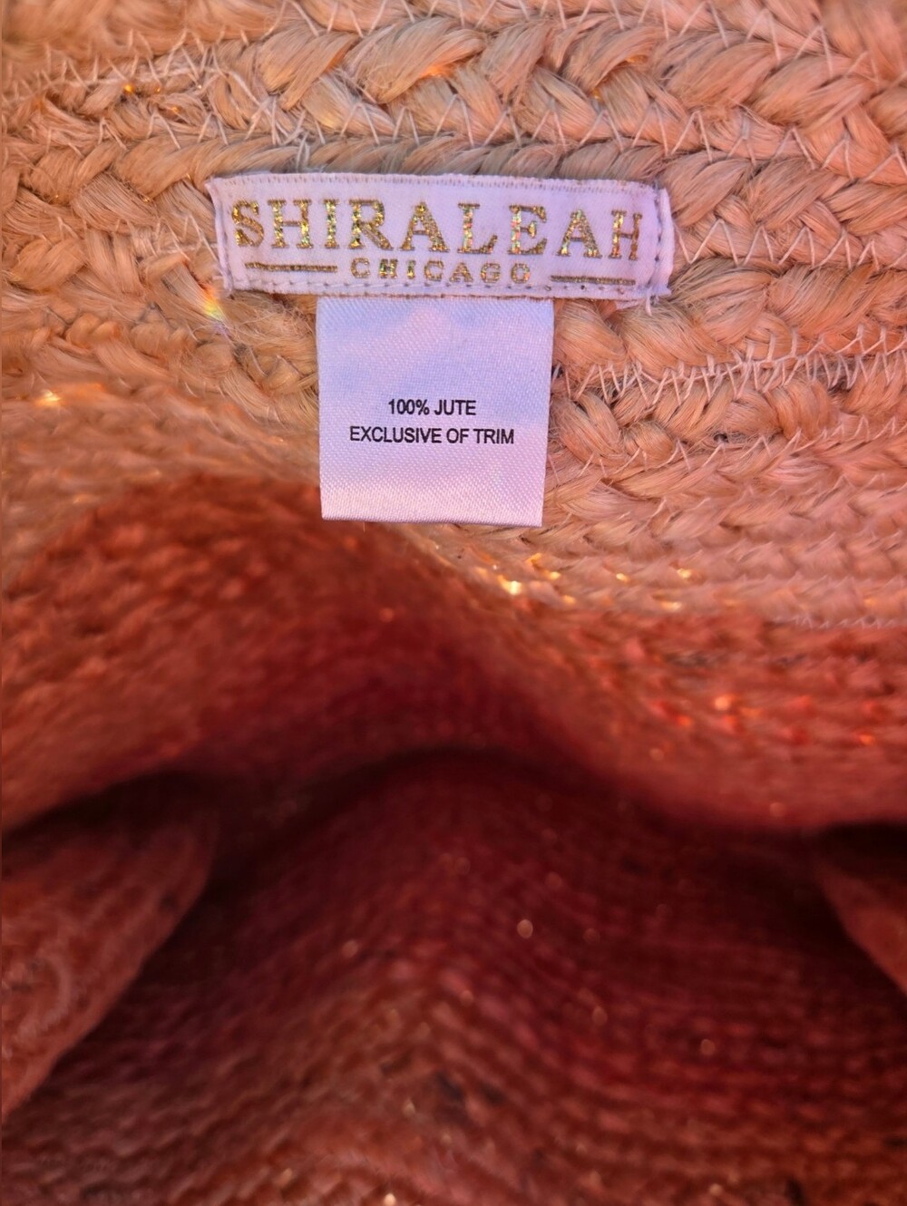 Shiraleah Lucia Tote 100% Jute. Beige, Orange & Coral Ombré Design. Fringe Sides - Picture 5 of 11